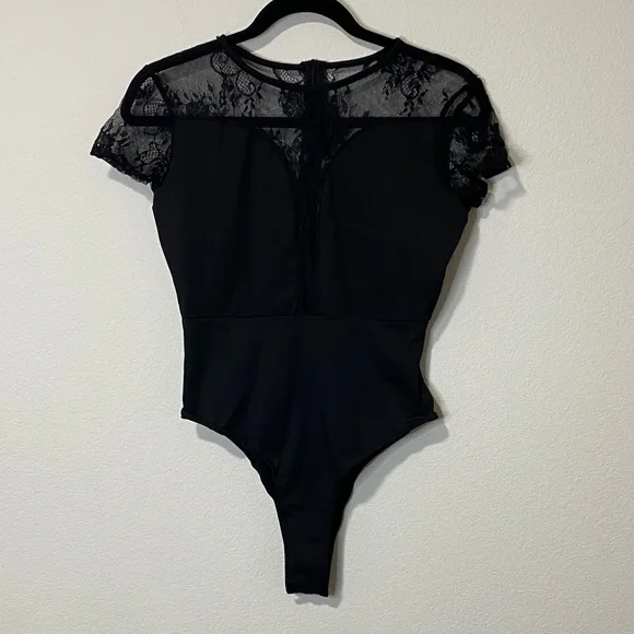 Women’s Black Lace Bodysuit Sexy See Through Top - Picture 1 of 4